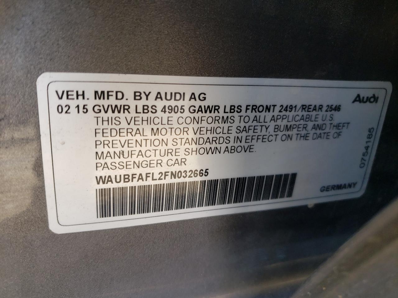 2015 Audi A4 VIN WAUBFAFL2FN032665 Copart auction photo, all over damage thumbnail 14
