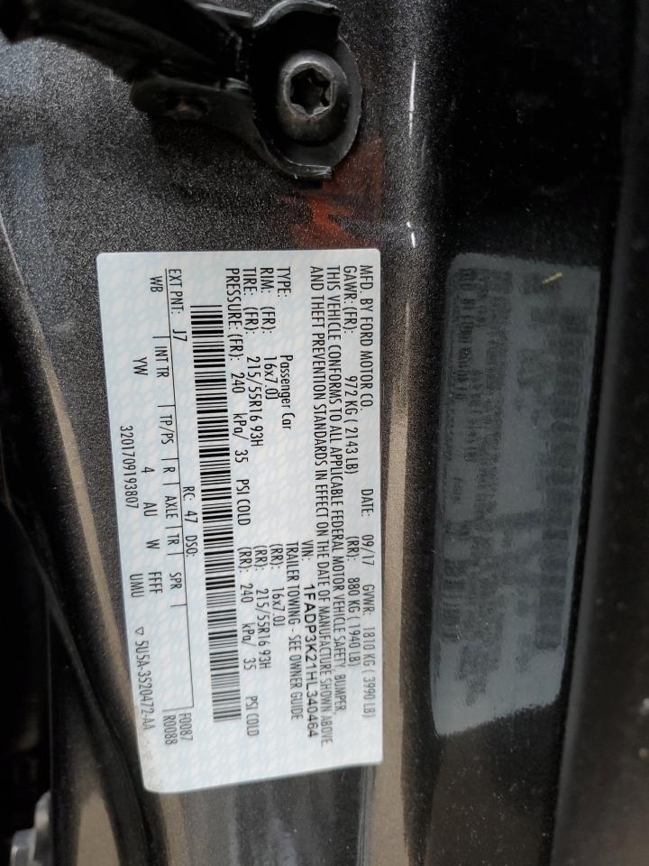 2017 Ford Focus VIN 1FADP3K21HL340464 Copart auction photo, rear end / side damage thumbnail 12