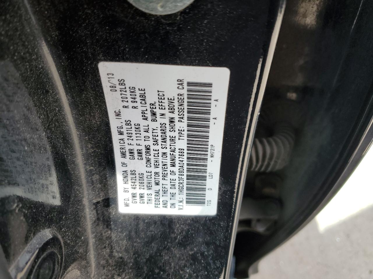 2013 Honda Accord VIN 1HGCR3F89DA047689 Copart auction photo, vandalism damage thumbnail 12
