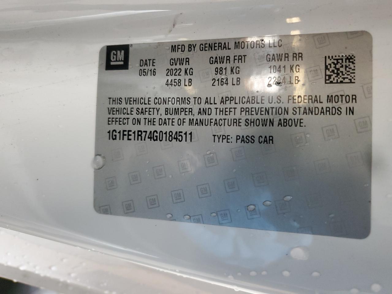2016 Chevrolet Camaro VIN 1G1FE1R74G0184511 Copart auction photo, vandalism damage thumbnail 12