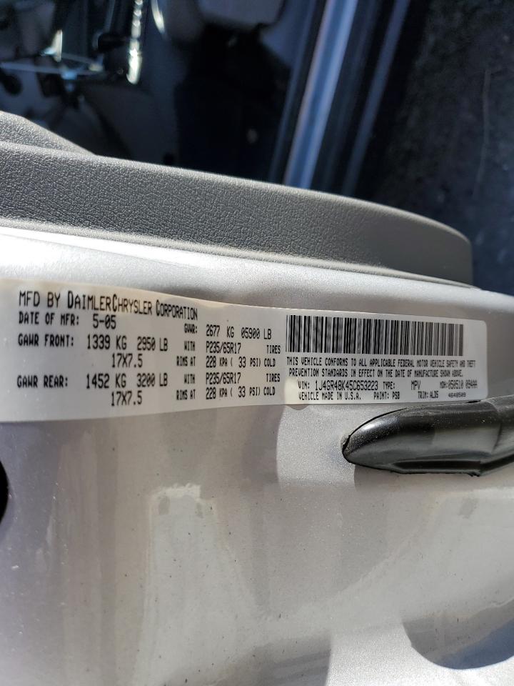 2005 Jeep Grand Cherokee VIN 1J4GR48K45C653223 Copart auction photo, front end / undercarriage damage thumbnail 13