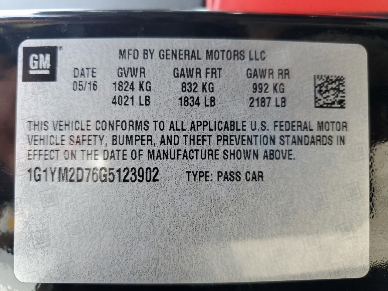 2016 Chevrolet Corvette VIN 1G1YM2D76G5123902 Copart auction photo, front end damage thumbnail 12