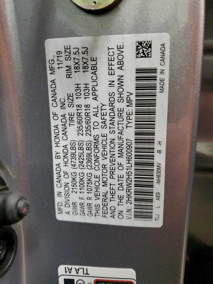 2020 Honda CR-V VIN 2HKRW2H51LH600907 Copart auction photo, front end / minor dent/scratches damage thumbnail 14