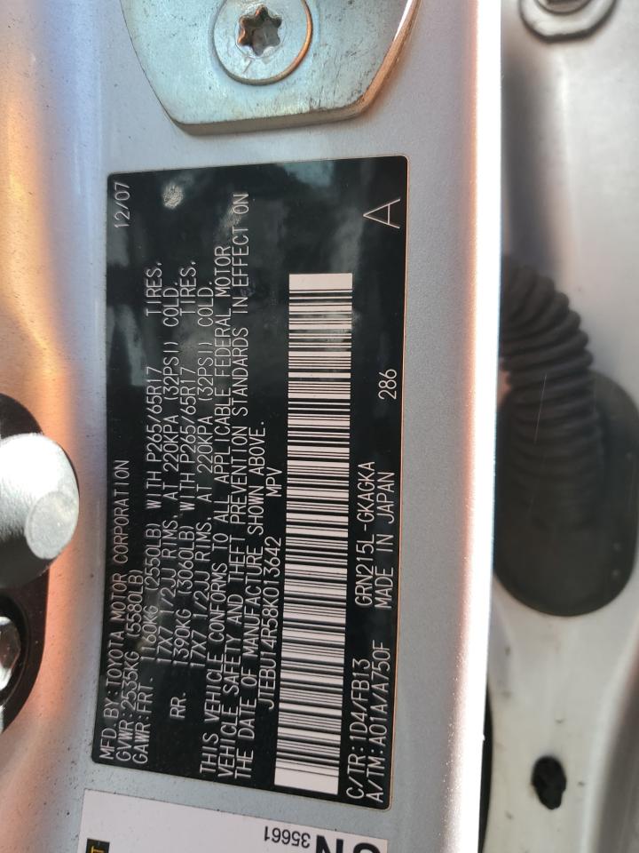 2008 Toyota 4Runner VIN JTEBU14R58K013642 Copart auction photo, vandalism / all over damage thumbnail 14