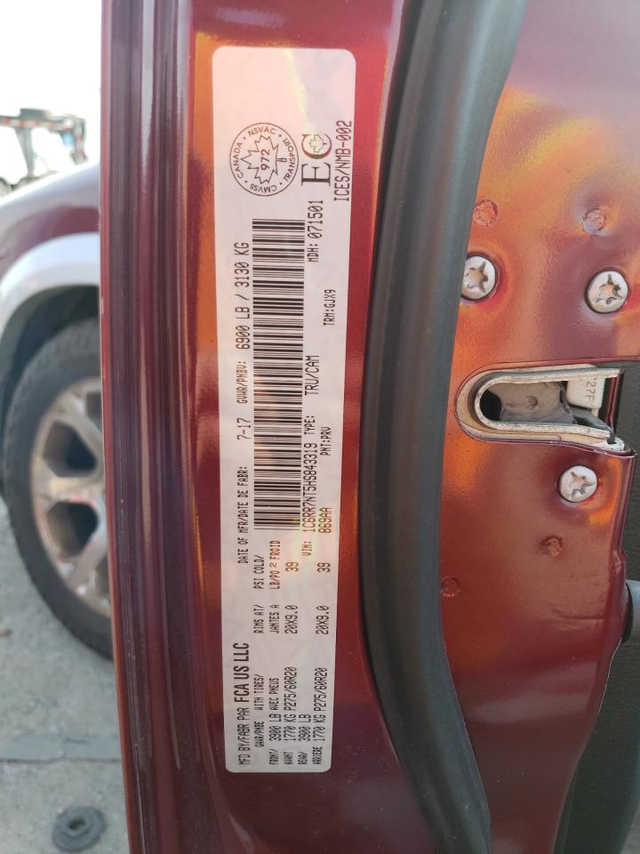 2017 RAM 1500 VIN 1C6RR7NT5HS843319 Copart auction photo, front end / side damage thumbnail 12