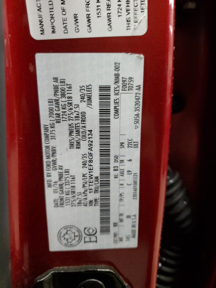 2016 Ford F-150 VIN 1FTEW1EF8GFA92134 Copart auction photo, side / minor dent/scratches damage thumbnail 12