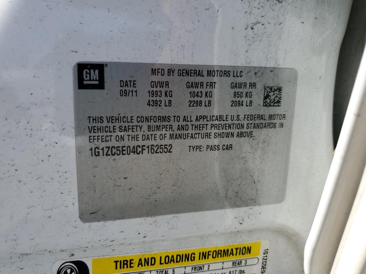 2012 Chevrolet Malibu VIN 1G1ZC5E04CF162552 Copart auction photo, front end damage thumbnail 13