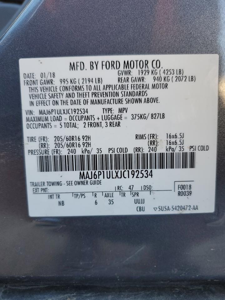 2018 Ford EcoSport VIN MAJ6P1ULXJC192534 Copart auction photo, front end / side damage thumbnail 14