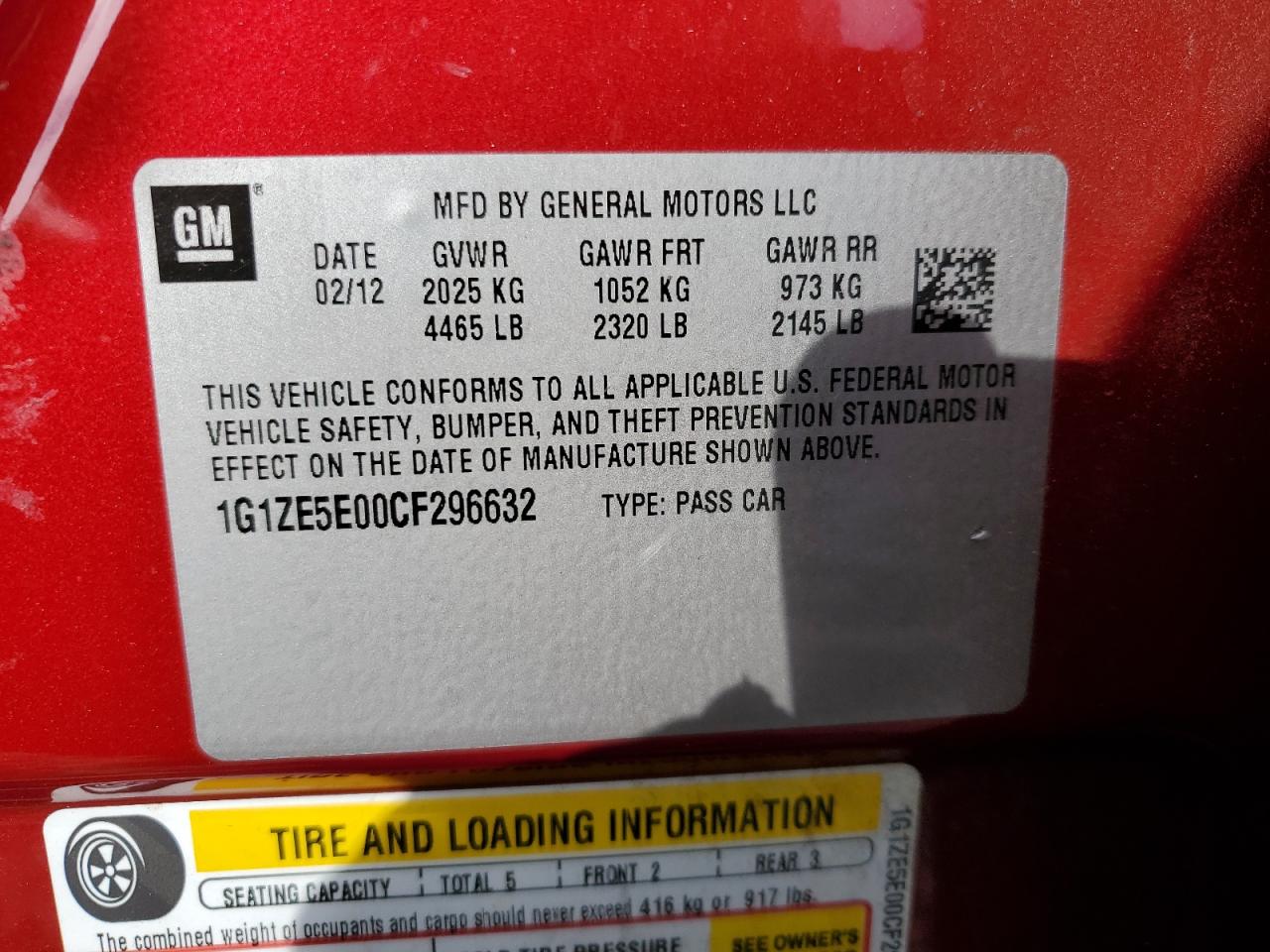 2012 Chevrolet Malibu VIN 1G1ZE5E00CF296632 Copart auction photo, front end / undercarriage damage thumbnail 13