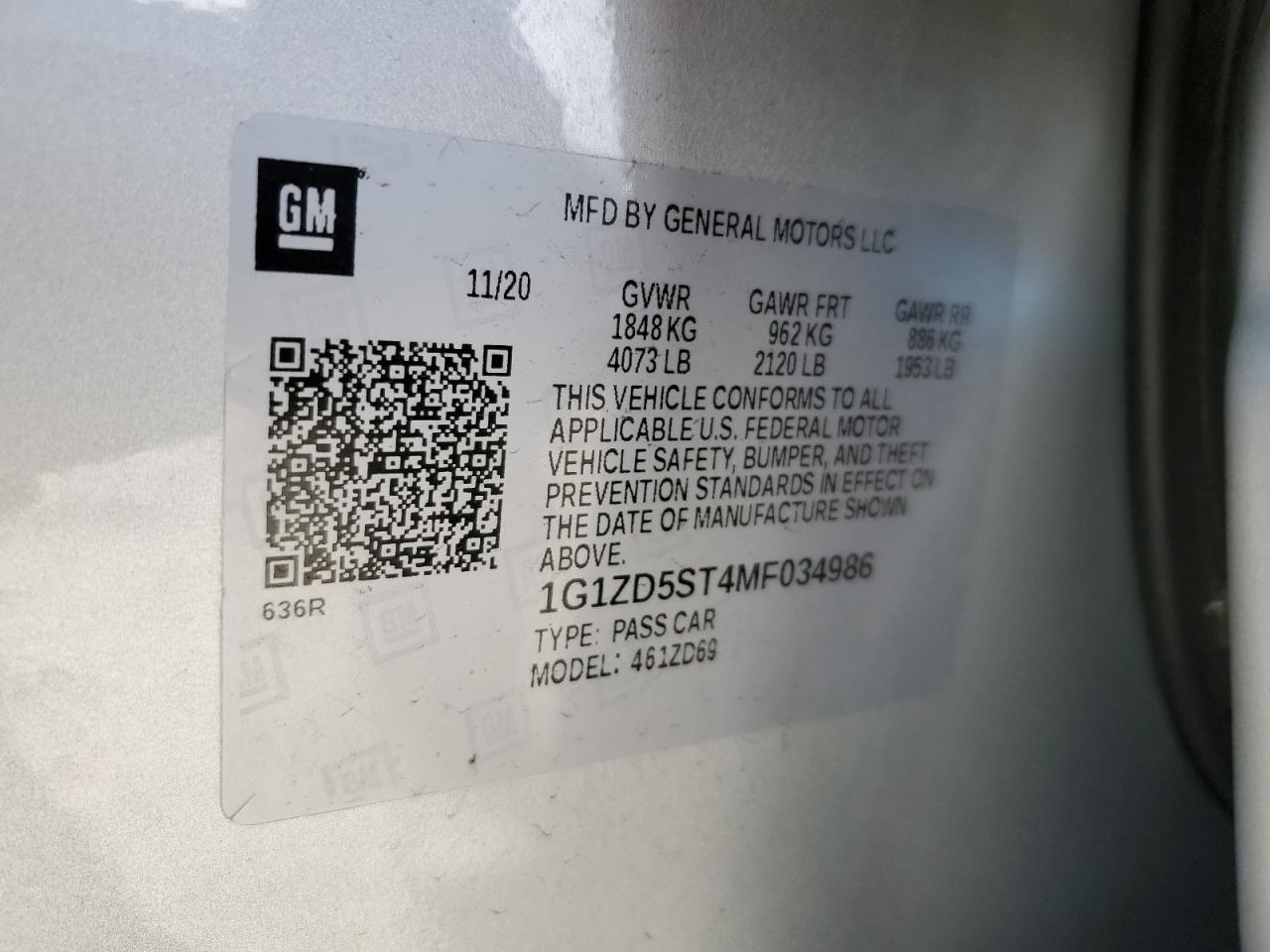 2021 Chevrolet Malibu VIN 1G1ZD5ST4MF034986 Copart auction photo, rear end damage thumbnail 12