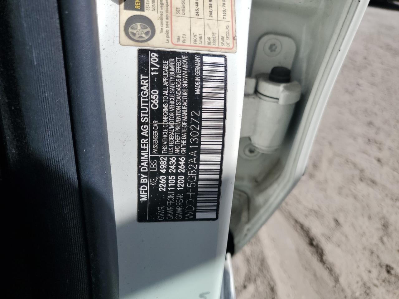 2010 Mercedes-Benz E-klasse VIN WDDHF5GB2AA130272 Copart auction photo, rear end damage thumbnail 13