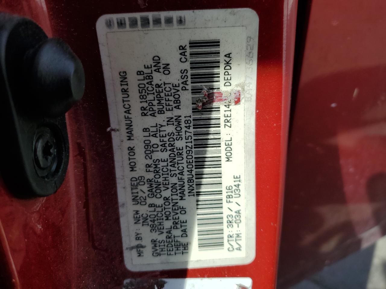 2009 Toyota Corolla VIN 1NXBU40E09Z157481 Copart auction photo, front end damage thumbnail 12