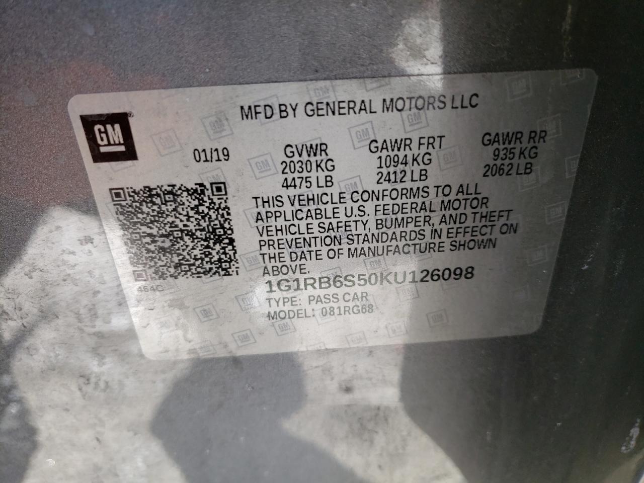 2019 Chevrolet Volt VIN 1G1RB6S50KU126098 Copart auction photo, rear end / minor dent/scratches damage thumbnail 13