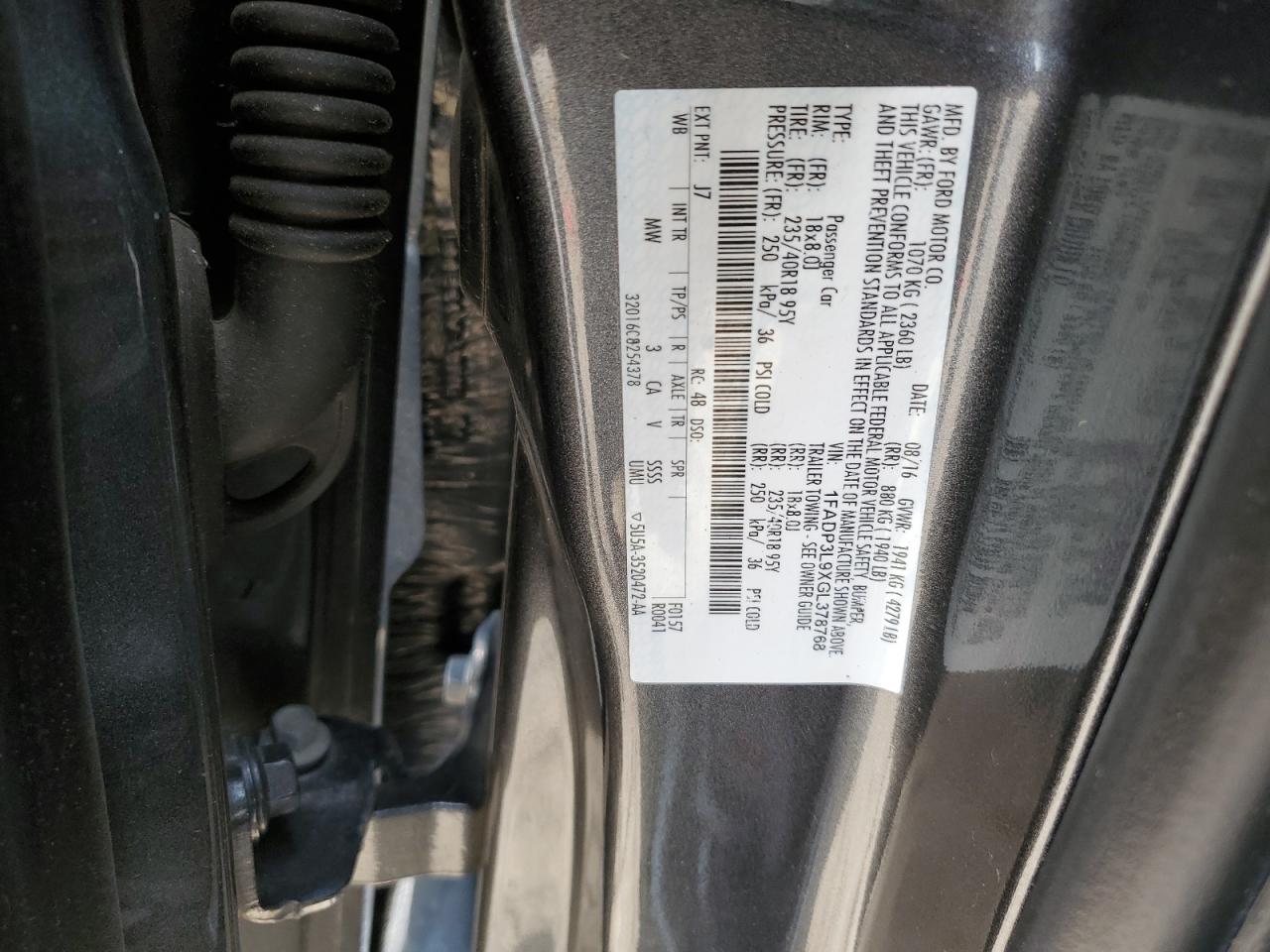 2016 Ford Focus VIN 1FADP3L9XGL378768 Copart auction photo, rear end / side damage thumbnail 12