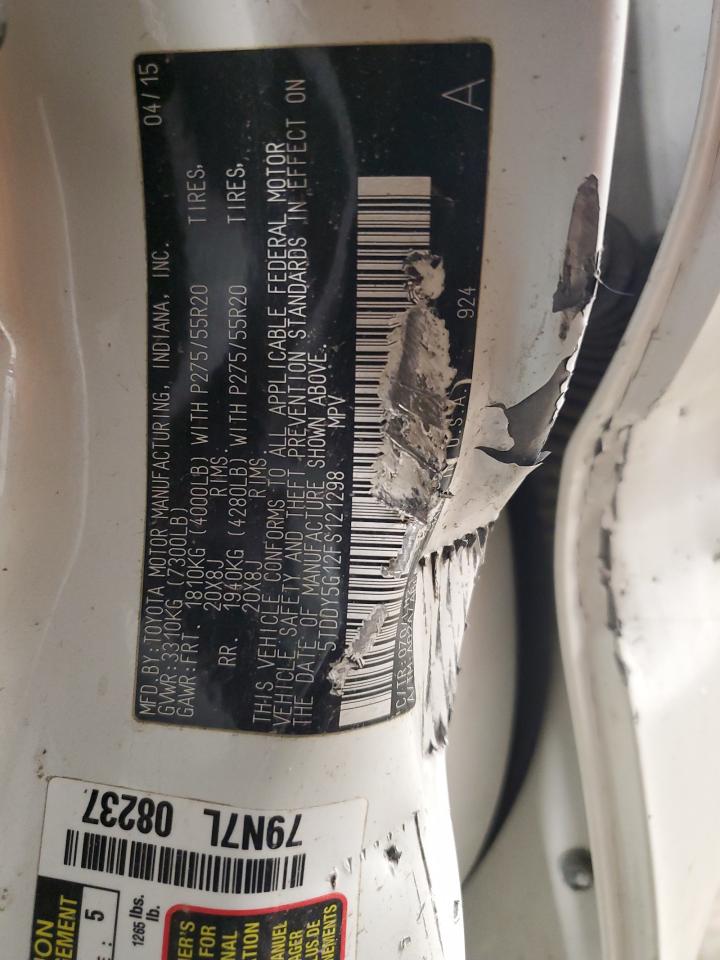 2015 Toyota Sequoia VIN 5TDDY5G12FS121298 Copart auction photo, front end / side damage thumbnail 14