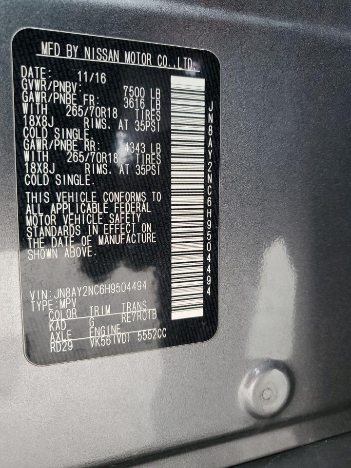 2017 Nissan Armada VIN JN8AY2NC6H9504494 Copart auction photo, front end damage thumbnail 13