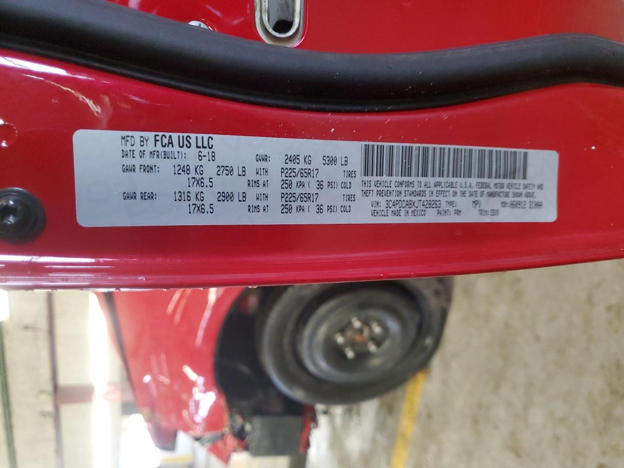 2018 Dodge Journey VIN 3C4PDCABXJT428263 Copart auction photo, front end / side damage thumbnail 13