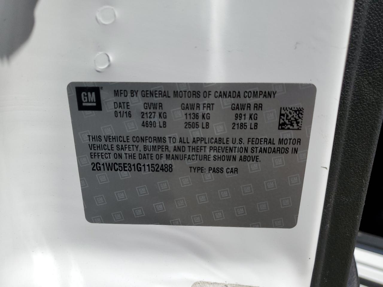 2016 Chevrolet Impala VIN 2G1WC5E31G1152488 Copart auction photo, front end / side damage thumbnail 12