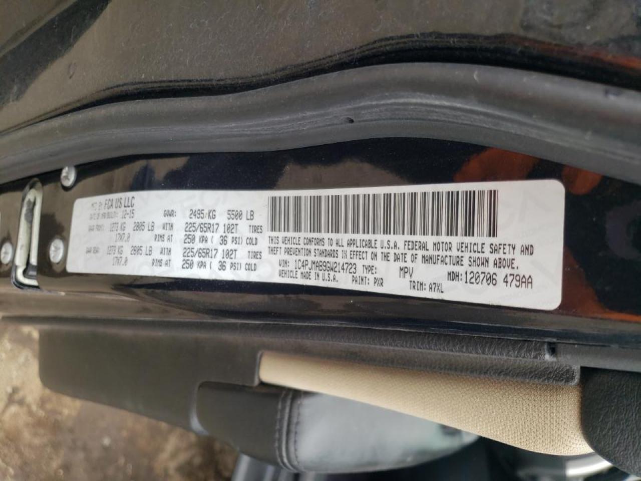 2016 Jeep Grand Cherokee VIN 1C4PJMAB9GW214723 Copart auction photo, front end damage thumbnail 14