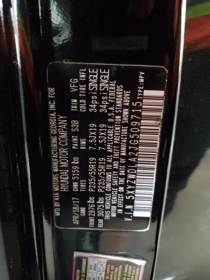 2018 Hyundai Santa Fe VIN 5XYZWDLA2JG509715 Copart auction photo, front end / minor dent/scratches damage thumbnail 14