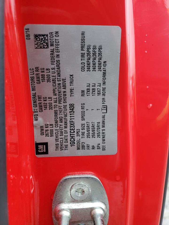 2015 Chevrolet Colorado VIN 1GCHTCE3XF1113438 Copart auction photo, rollover / side damage thumbnail 14