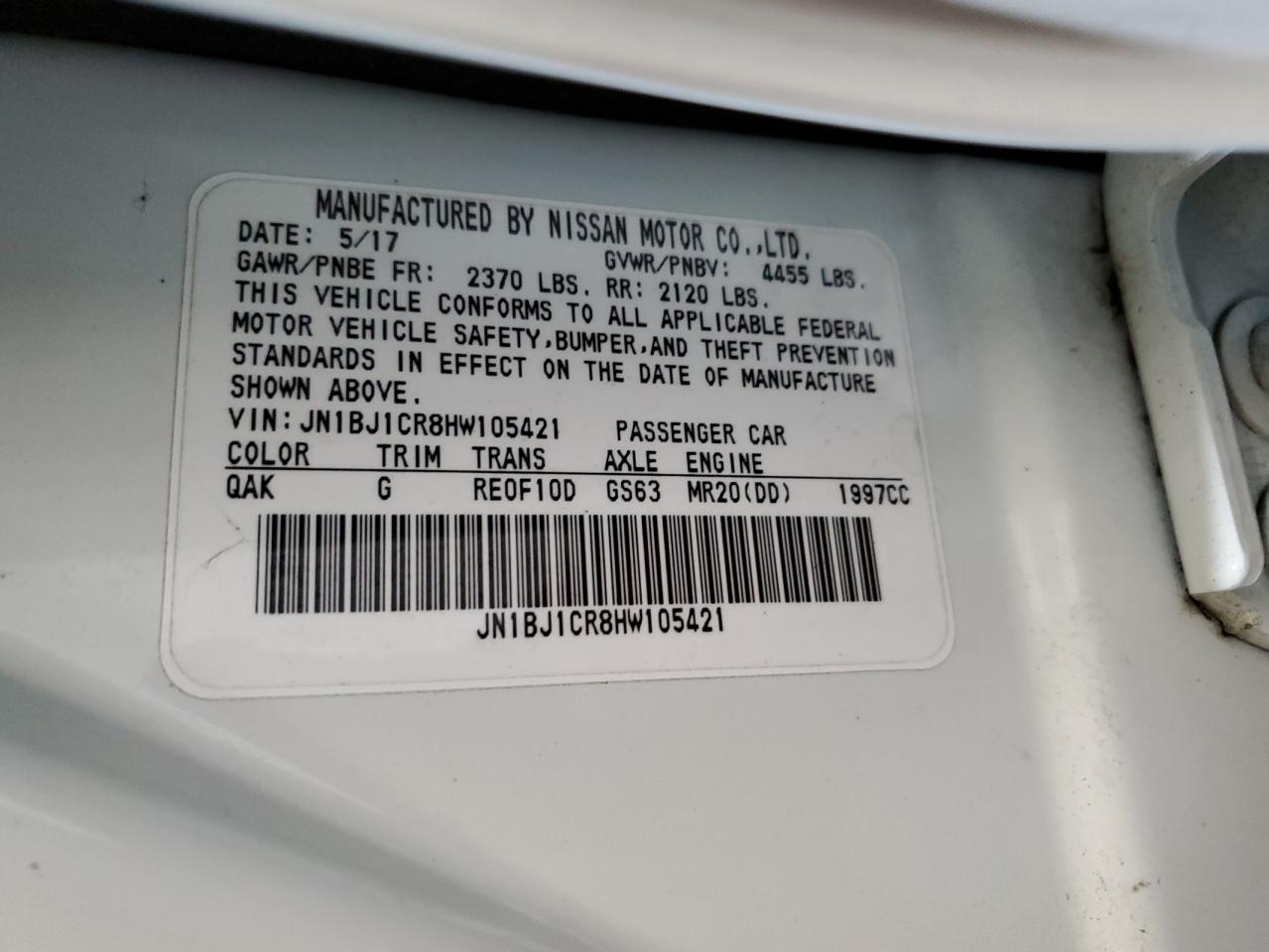 2017 Nissan Rogue VIN JN1BJ1CR8HW105421 Copart auction photo, front end / side damage thumbnail 16