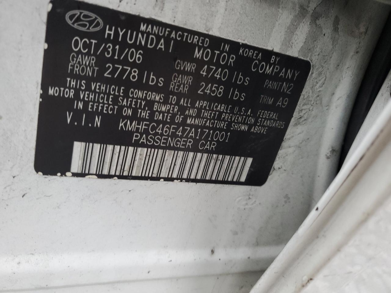 2007 Hyundai Azera VIN KMHFC46F47A171001 Copart auction photo, front end damage thumbnail 14