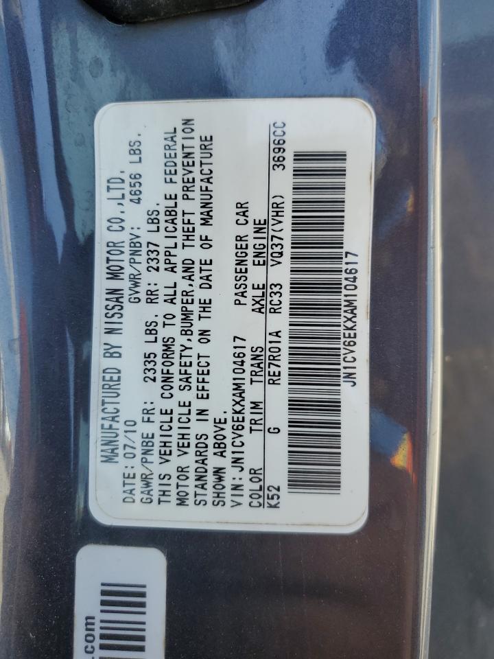2010 Infiniti G VIN JN1CV6EKXAM104617 Copart auction photo, front end damage thumbnail 13