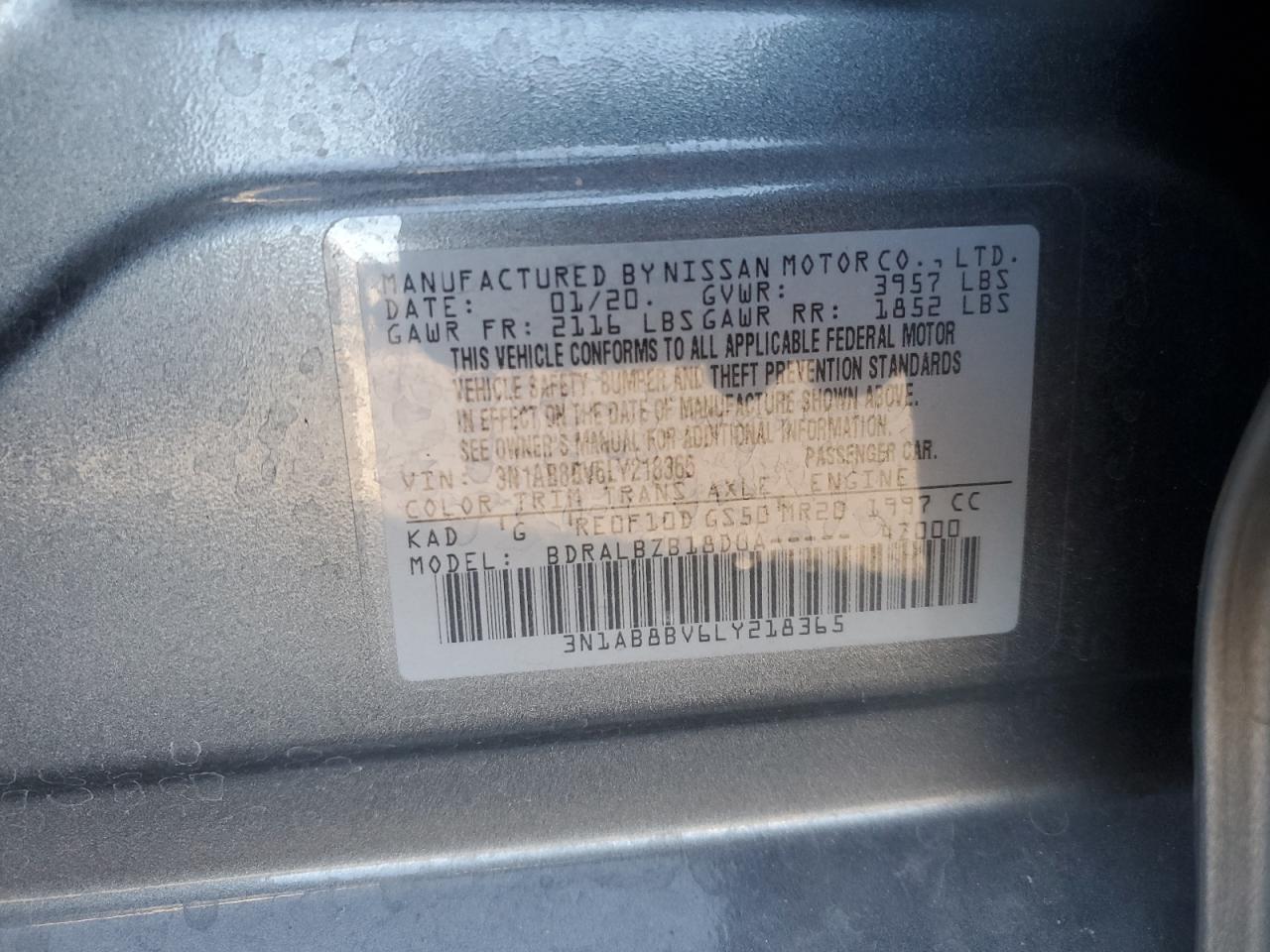 2020 Nissan Sentra VIN 3N1AB8BV6LY218365 Copart auction photo, front end damage thumbnail 14