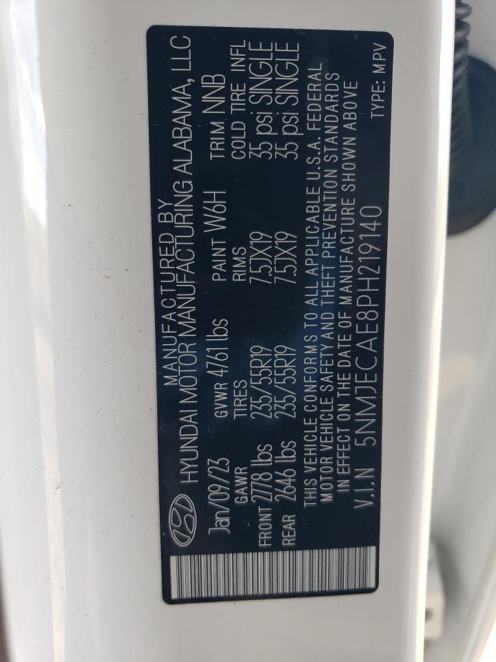 2023 Hyundai Tucson VIN 5NMJECAE8PH219140 Copart auction photo, rear end / side damage thumbnail 14