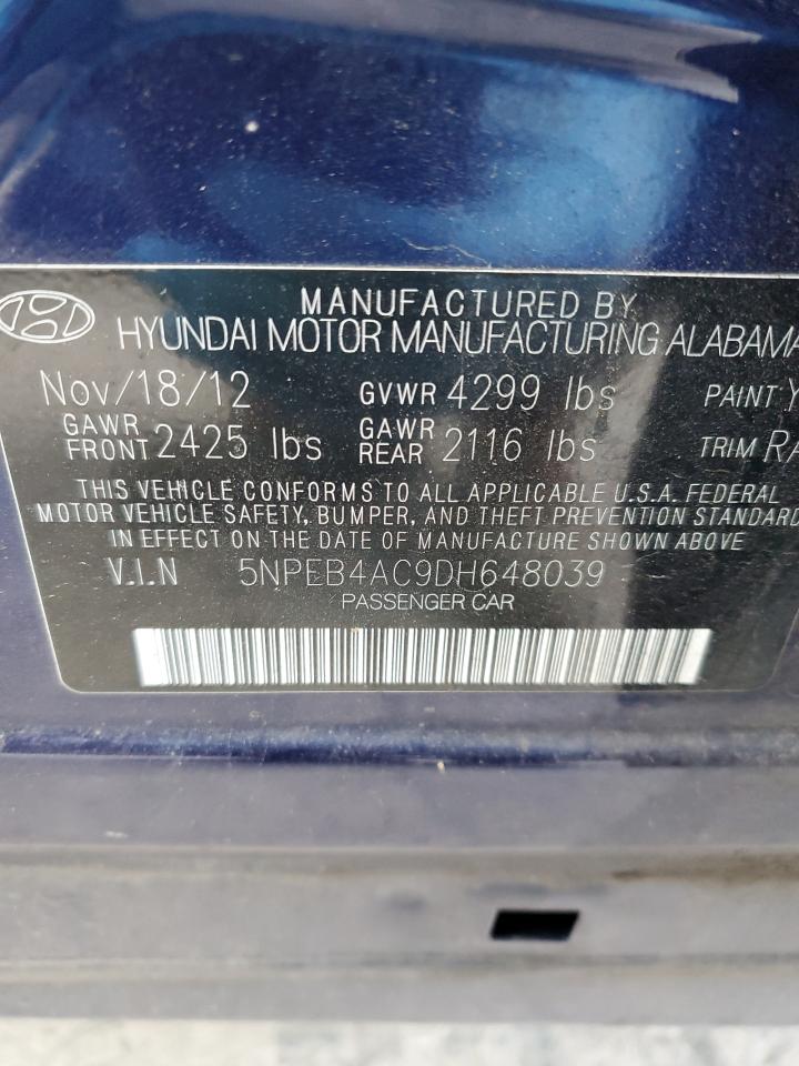 2013 Hyundai Sonata VIN 5NPEB4AC9DH648039 Copart auction photo, rear end / minor dent/scratches damage thumbnail 12