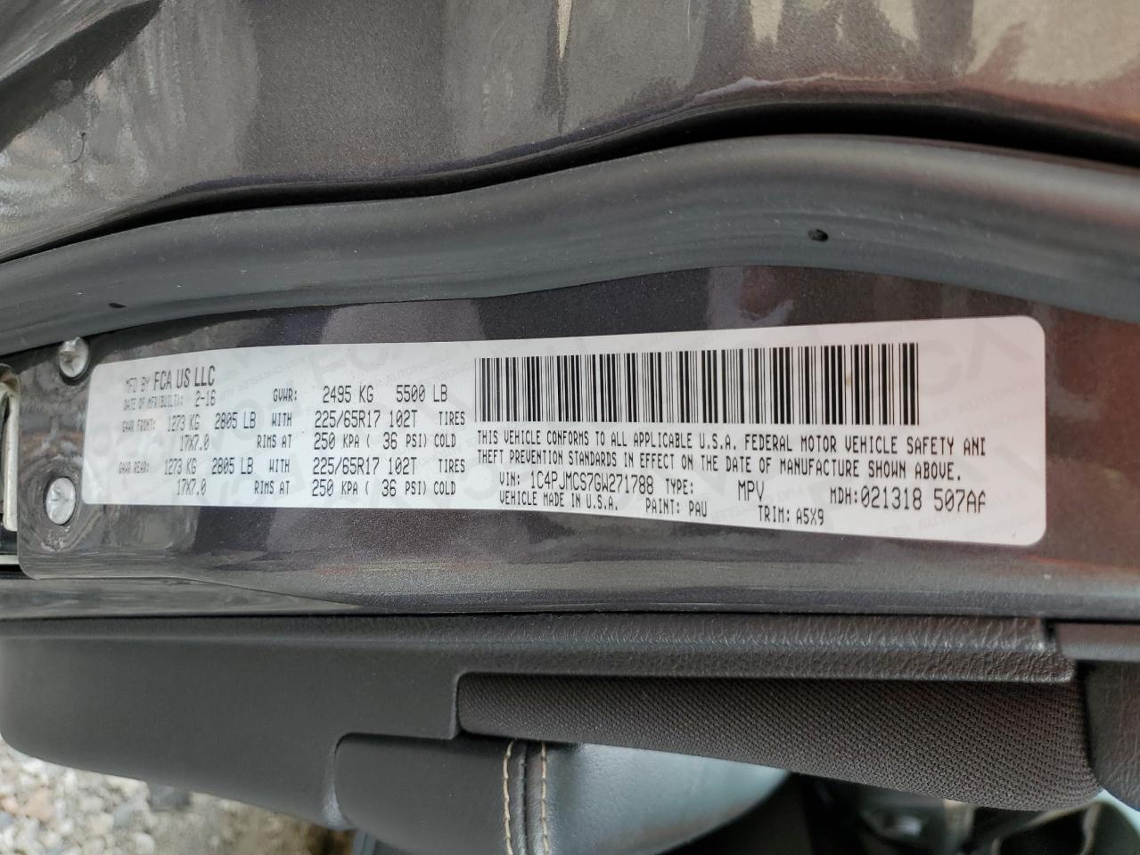 2016 Jeep Grand Cherokee VIN 1C4PJMCS7GW271788 Copart auction photo, all over damage thumbnail 15