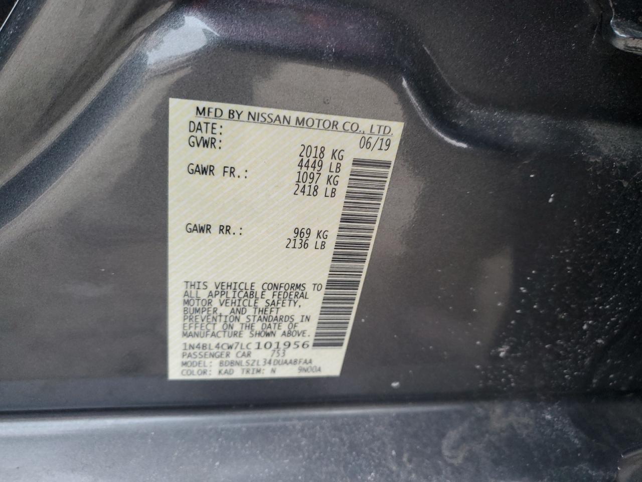2020 Nissan Altima VIN 1N4BL4CW7LC101956 Copart auction photo, front end damage thumbnail 14