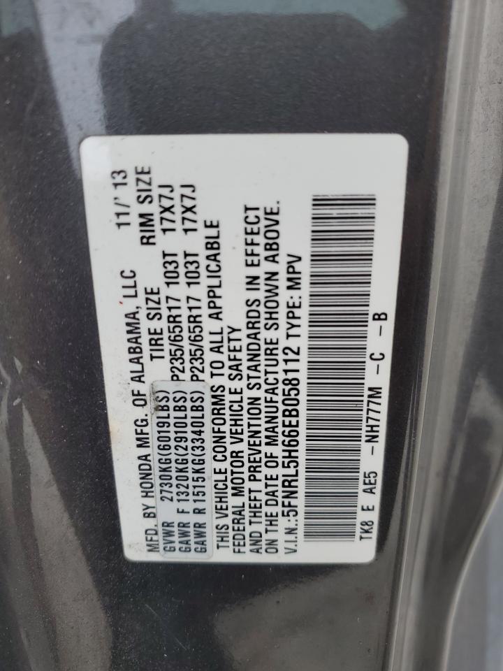 2014 Honda Odyssey VIN 5FNRL5H66EB058112 Copart auction photo, rear end damage thumbnail 14