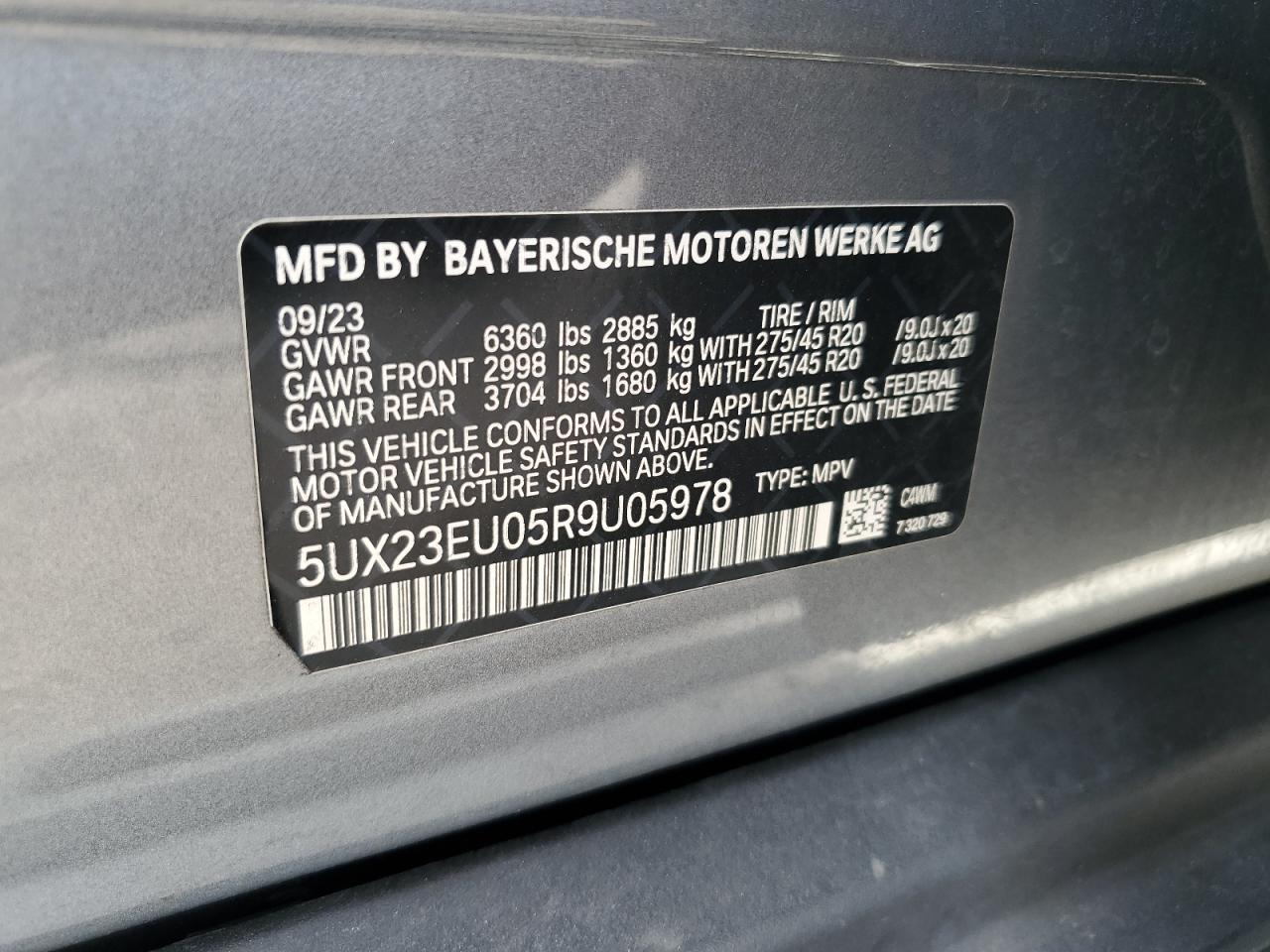 2024 BMW X5 VIN 5UX23EU05R9U05978 Copart auction photo, front end damage thumbnail 13