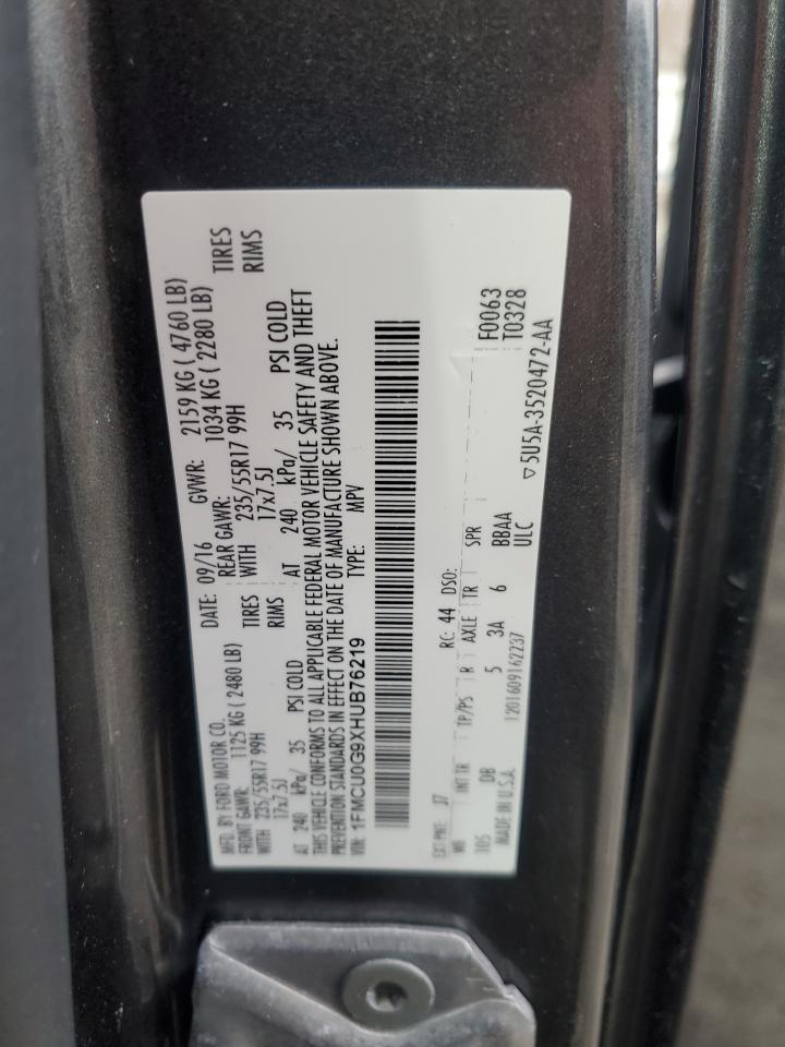 2017 Ford Escape VIN 1FMCU0G9XHUB76219 Copart auction photo, all over damage thumbnail 15