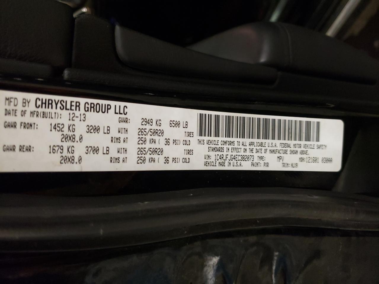2014 Jeep Grand Cherokee VIN 1C4RJFJG4EC382073 Copart auction photo, front end damage thumbnail 13