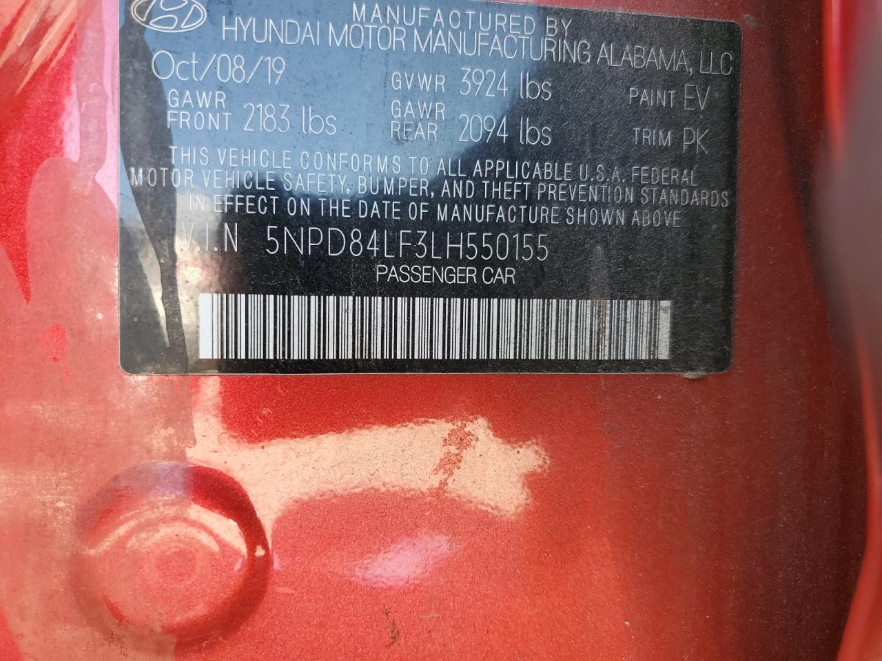 2020 Hyundai Elantra VIN 5NPD84LF3LH550155 Copart auction photo, front end damage thumbnail 14