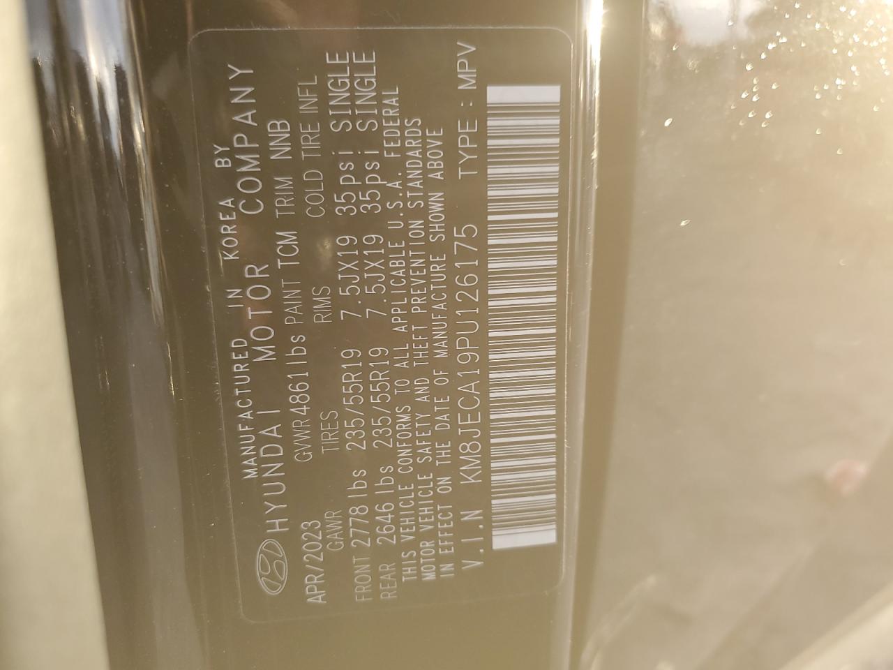 2023 Hyundai Tucson VIN KM8JECA19PU126175 Copart auction photo, side / front end damage thumbnail 13