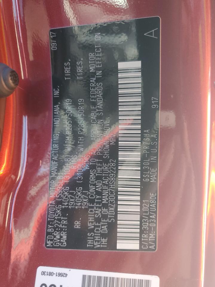 2017 Toyota Sienna VIN 5TDXZ3DC7HS892282 Copart auction photo, rear end / side damage thumbnail 16