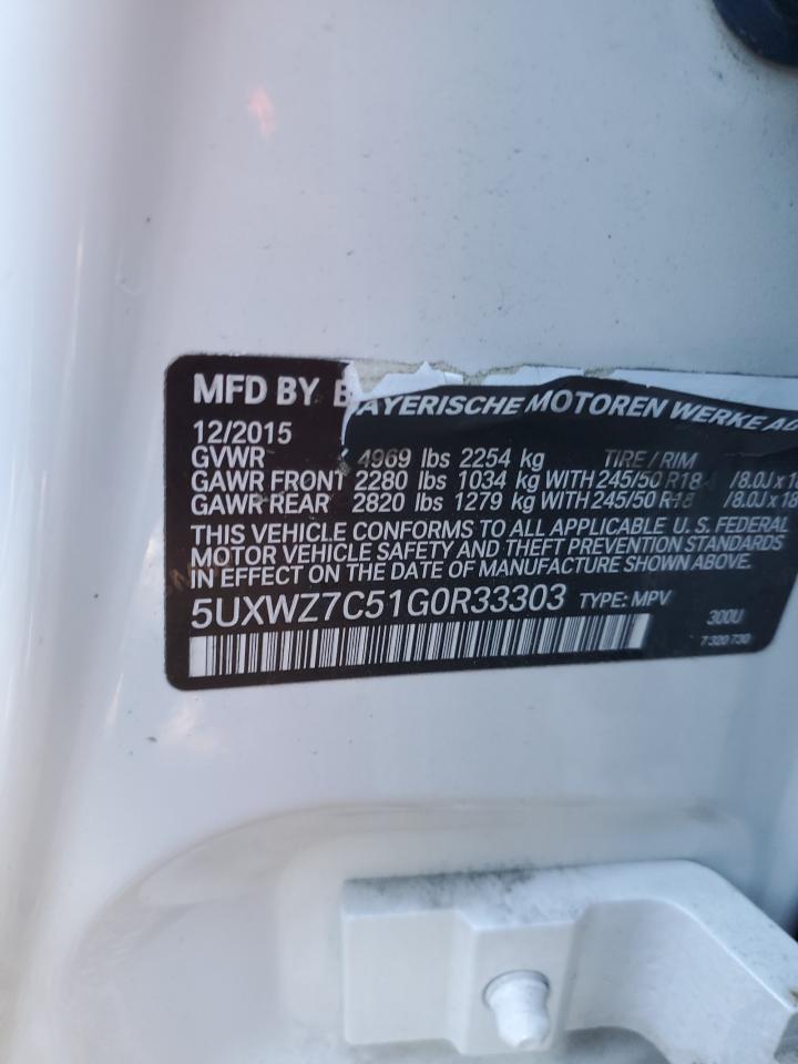 2016 BMW X3 VIN 5UXWZ7C51G0R33303 Copart auction photo, front end / rear end damage thumbnail 14