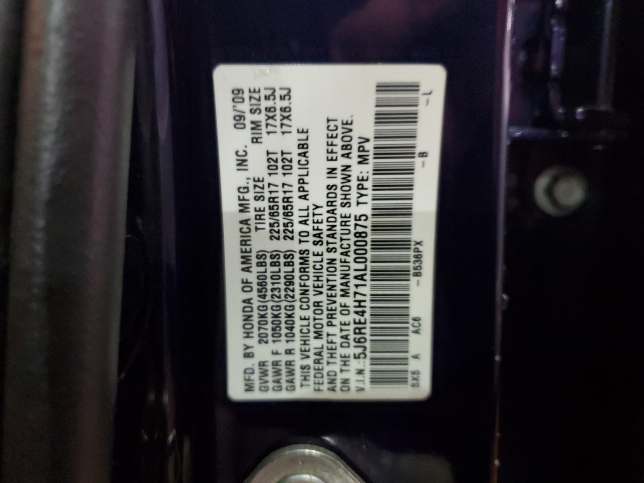 2010 Honda CR-V VIN 5J6RE4H71AL000875 Copart auction photo, front end damage thumbnail 13