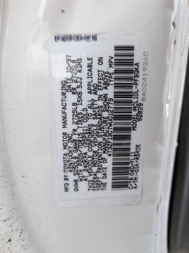1998 Toyota Sienna VIN 4T3ZF13C7WU012779 Copart auction photo, front end damage thumbnail 13