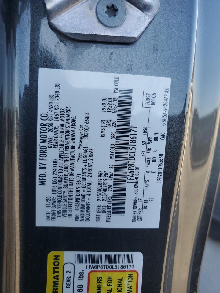 2020 Ford Mustang VIN 1FA6P8TD0L5186171 Copart auction photo, all over damage thumbnail 12