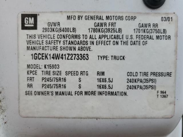 2001 Chevrolet Silverado VIN 1GCEK14W41Z273363 Copart auction photo, all over damage thumbnail 12
