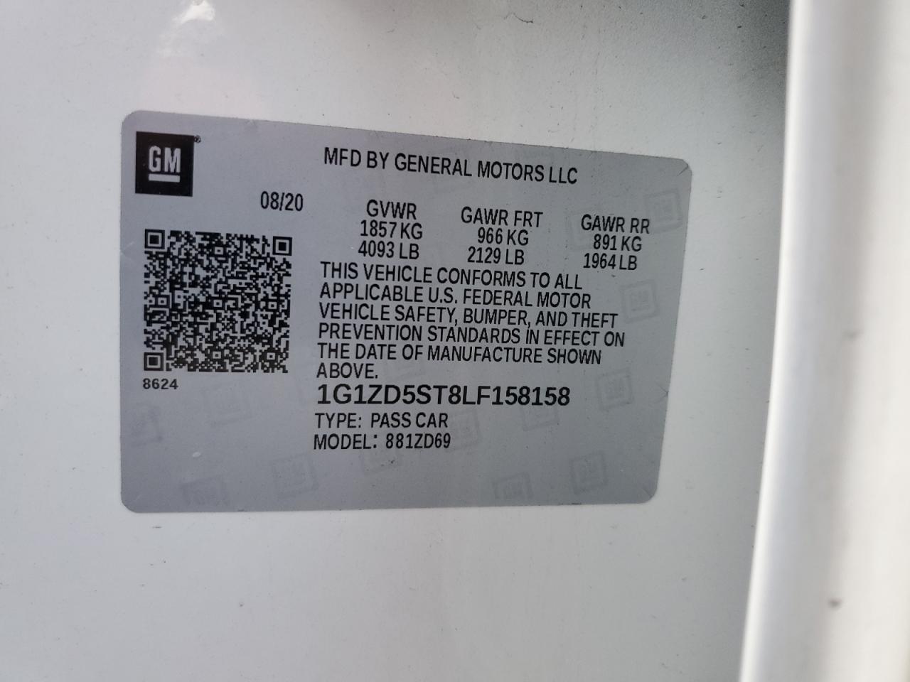 2020 Chevrolet Malibu VIN 1G1ZD5ST8LF158158 Copart auction photo, front end / side damage thumbnail 14