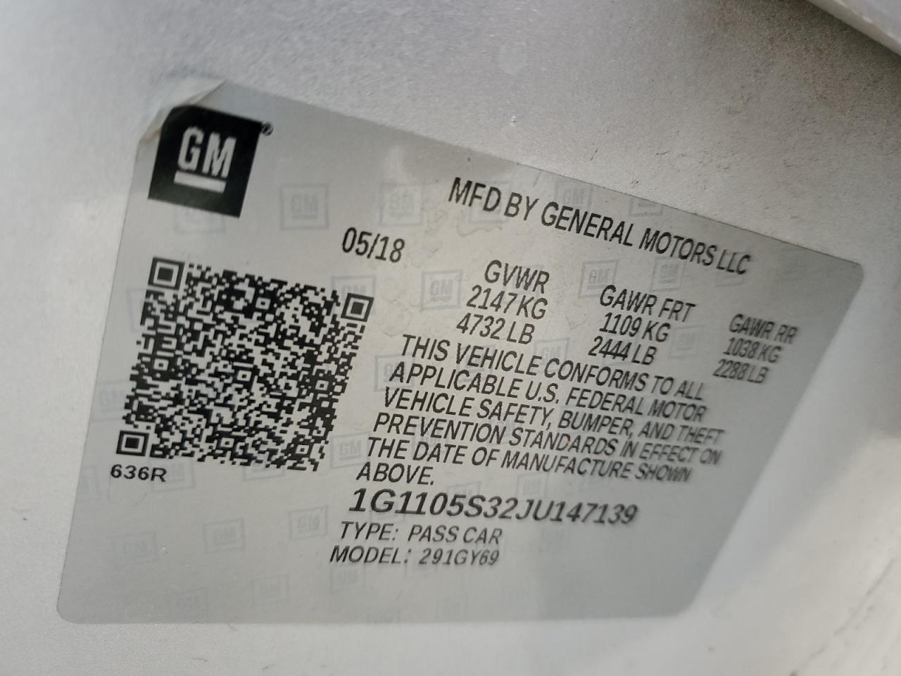 2018 Chevrolet Impala VIN 1G1105S32JU147139 Copart auction photo, side / front end damage thumbnail 13