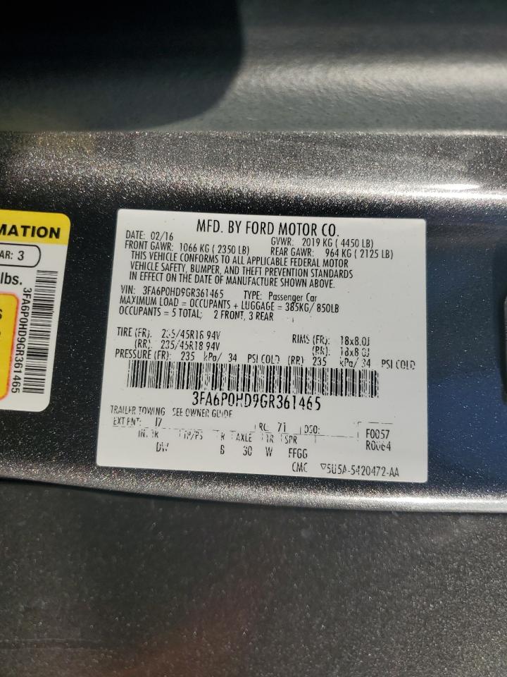 2016 Ford Fusion VIN 3FA6P0HD9GR361465 Copart auction photo, rollover damage thumbnail 15