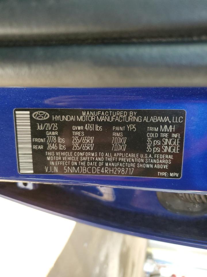 2024 Hyundai Tucson VIN 5NMJBCDE4RH298717 Copart auction photo, front end / hail damage thumbnail 14