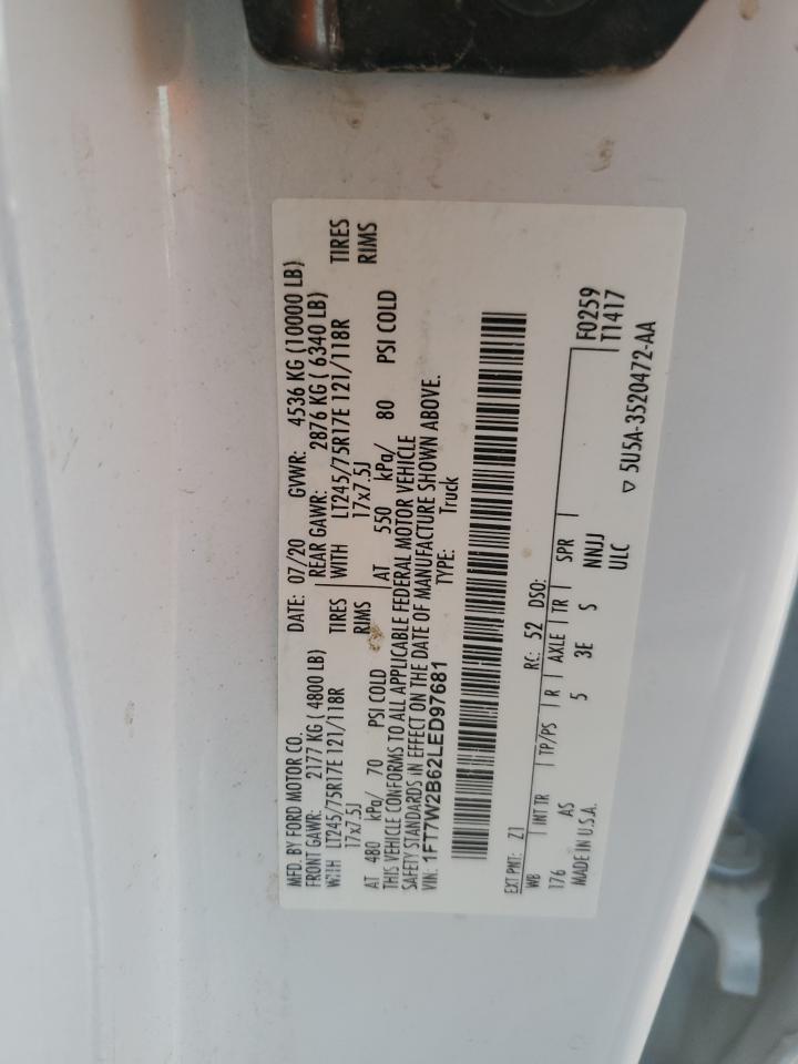 2020 Ford F250 VIN 1FT7W2B62LED97681 Copart auction photo, front end / minor dent/scratches damage thumbnail 14